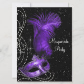 Elegant zwart en Paarse Masquerade Party Kaart (Voorkant)