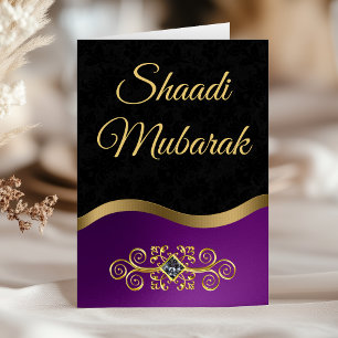 Elegant  zwart en Paarse Shaadi Mubarak Kaart