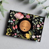 Elegant zwart en pastelroze bloemenbedrijf bedankkaart
