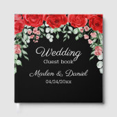 Elegant zwart en rood bloemen bruiloft gastenboek (Voorkant)
