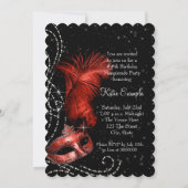 Elegant zwart en rood gemaskerd bal kaart (Achterkant)