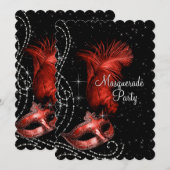 Elegant zwart en rood gemaskerd bal kaart (Voorkant / Achterkant)