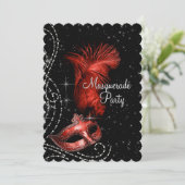 Elegant zwart en rood gemaskerd bal kaart (Staand voorkant)