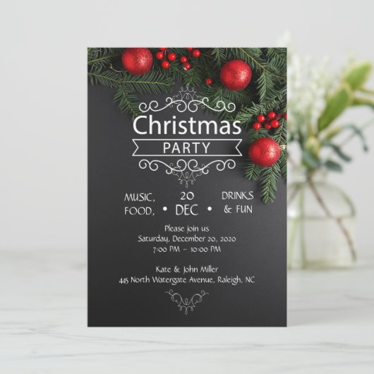 Elegant zwart en rood kerstfeest kaart (Staand voorkant)