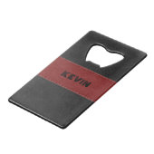 Elegant zwart en rood  leder creditkaart flessenopener (Achterkant Gekanteld)