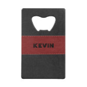 Elegant zwart en rood  leder creditkaart flessenopener (Achterkant)