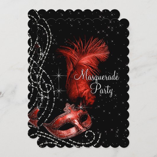 Elegant zwart en rood Masquerade Party Kaart (Voorkant / Achterkant)