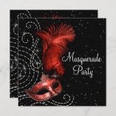 Elegant zwart en rood Masquerade Party Kaart (Voorkant / Achterkant)