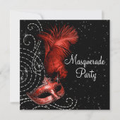 Elegant zwart en rood Masquerade Party Kaart (Voorkant)