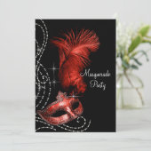 Elegant zwart en rood Masquerade Party Kaart (Staand voorkant)