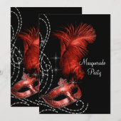 Elegant zwart en rood Masquerade Party Kaart (Voorkant / Achterkant)