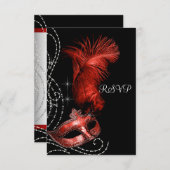 Elegant zwart en rood Masquerade Party RSVP (Voorkant / Achterkant)