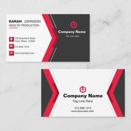 Elegant zwart en rood visitekaartje. visitekaartje (Voorkant / Achterkant)