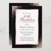 Elegant zwart en Roos gouden Confetti 60e verjaard Kaart (Voorkant / Achterkant)