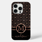Elegant zwart en Roos gouden diamantpatroon Case-Mate iPhone Case (Achterkant)