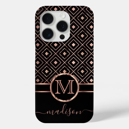 Elegant zwart en Roos gouden diamantpatroon Case-Mate iPhone Case (Achterkant)