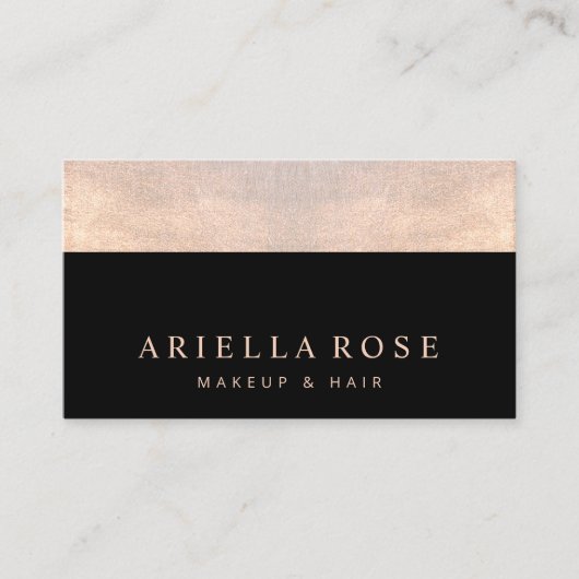 Elegant Zwart en Roos Gouden Faux Shimmer Glitter Visitekaartje (Voorkant)