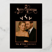 Elegant zwart en Roos gouden kerstfoto Folie Feestdagenkaart (Voorkant)
