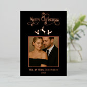Elegant zwart en Roos gouden kerstfoto Folie Feestdagenkaart (Staand Voorkant)