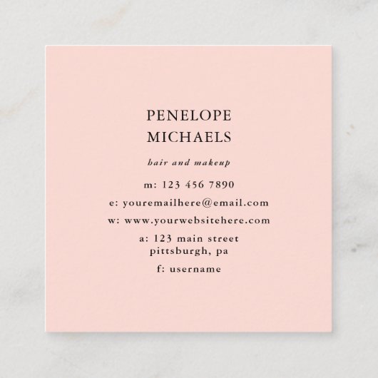 Elegant zwart en Roos trellis patroon Vierkante Visitekaartje (Achterkant)