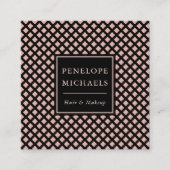 Elegant zwart en Roos trellis patroon Vierkante Visitekaartje (Voorkant)