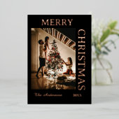 Elegant zwart en rosegoud folie feestdagenkaart (Staand Voorkant)