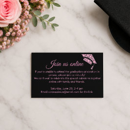 Elegant zwart en roze afstudeerfeest informatiekaartje