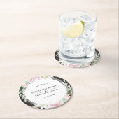 Elegant zwart en roze bloemenbruiloft ronde kartonnen onderzetter (Insitu)