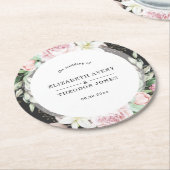 Elegant zwart en roze bloemenbruiloft ronde kartonnen onderzetter (Gebogen)