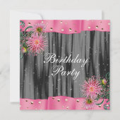 Elegant zwart en roze Dahlia verjaardagsfeestje Kaart (Voorkant)