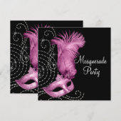 Elegant zwart en roze gemaskerd bal kaart (Voorkant / Achterkant)