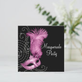 Elegant zwart en roze gemaskerd bal kaart (Staand voorkant)