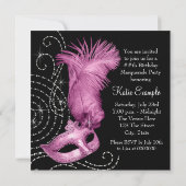 Elegant zwart en roze gemaskerd bal kaart (Achterkant)