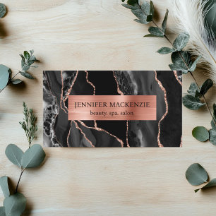 Elegant Zwart en Roze Goud Agate Luxe Visitekaartje