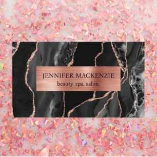 Elegant Zwart en Roze Goud Agate Luxe Visitekaartje
