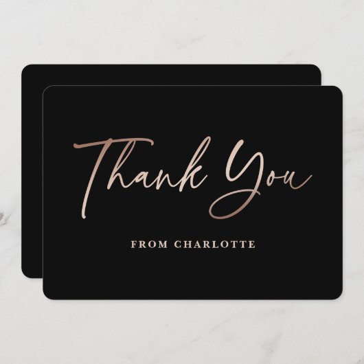 Elegant Zwart en Roze Goud Bedankkaart (Voorkant / Achterkant)
