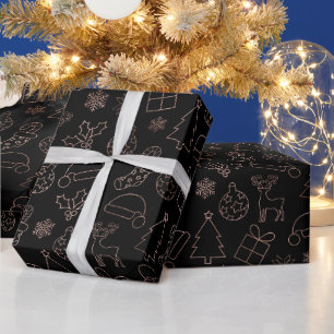 Elegant zwart en roze gouden folie kerstpatroon cadeaupapier