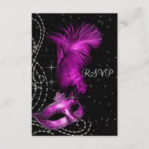 Elegant Zwart en Roze Maskerade Feest RSVP Kaartje