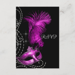 Elegant Zwart en Roze Maskerade Feest RSVP Kaartje
