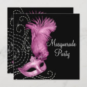 Elegant zwart en roze Masquerade Party Kaart (Voorkant / Achterkant)