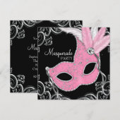 Elegant zwart en roze Masquerade Party Kaart (Voorkant / Achterkant)