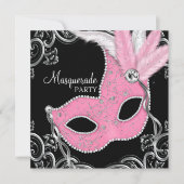 Elegant zwart en roze Masquerade Party Kaart (Voorkant)