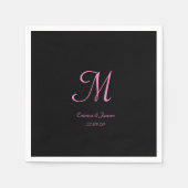 Elegant Zwart en Roze Monogram Bruiloft Servet (Voorkant)