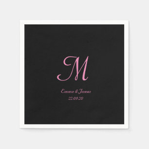Elegant Zwart en Roze Monogram Bruiloft Servet