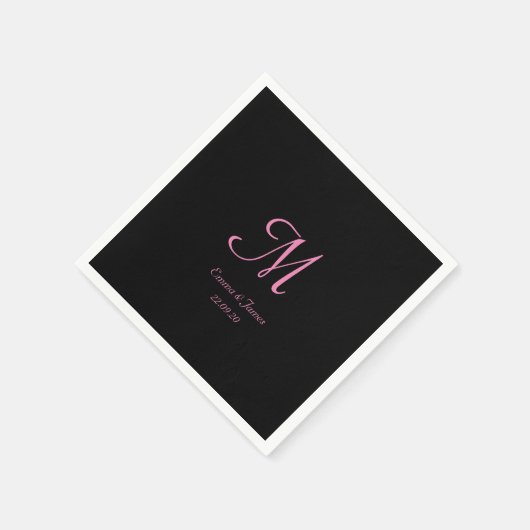 Elegant Zwart en Roze Monogram Bruiloft Servet (Hoek)