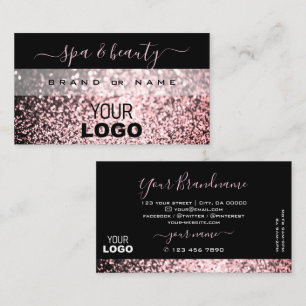 Elegant zwart en roze mousserend glitter met Logo Visitekaartje