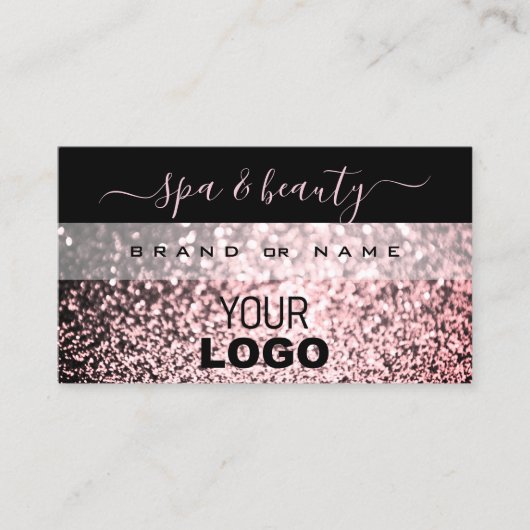 Elegant zwart en roze mousserend glitter met Logo Visitekaartje (Voorkant)