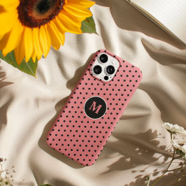 Elegant zwart en roze Polka Dot Monogram iPhone 16 Pro Max Hoesje