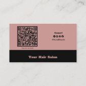Elegant Zwart en Roze QR Code Hair Salon Medewerke Visitekaartje (Achterkant)