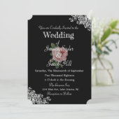 Elegant Zwart en Roze  Roos Bruiloft Kaart (Staand voorkant)